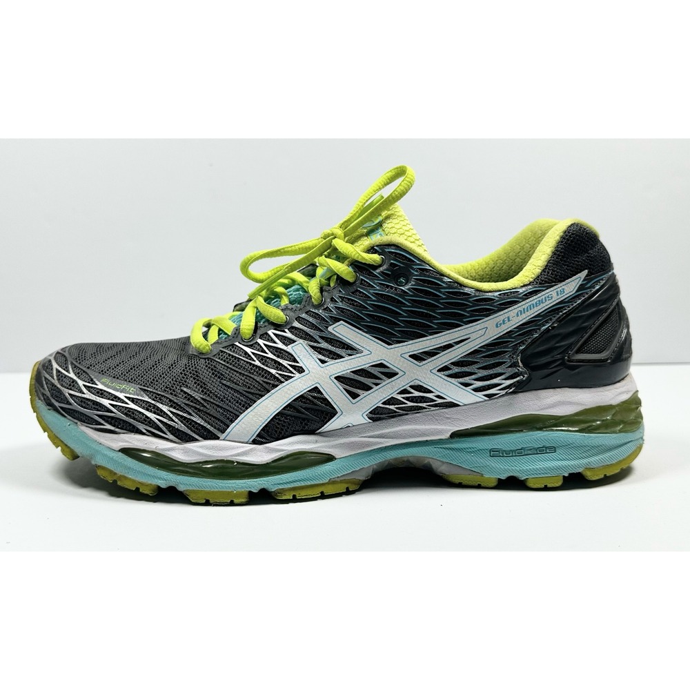 Asics Gel-Nimbus 18 Womens Running Shoes Gray Neon Green/Yellow Blue T650N Sz 9 - Picture 10 of 16